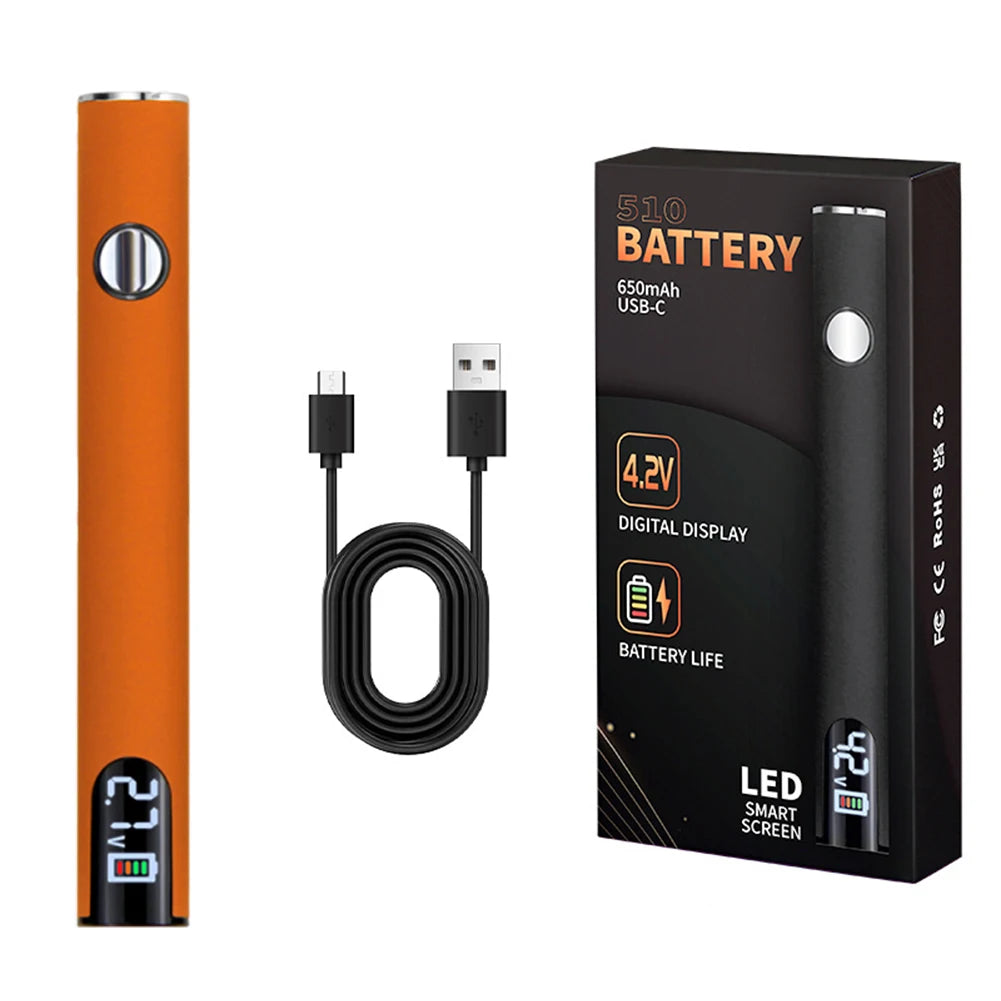 510 Thread Battery Pen Styled 650mAh Battery with USB Charger Cable.