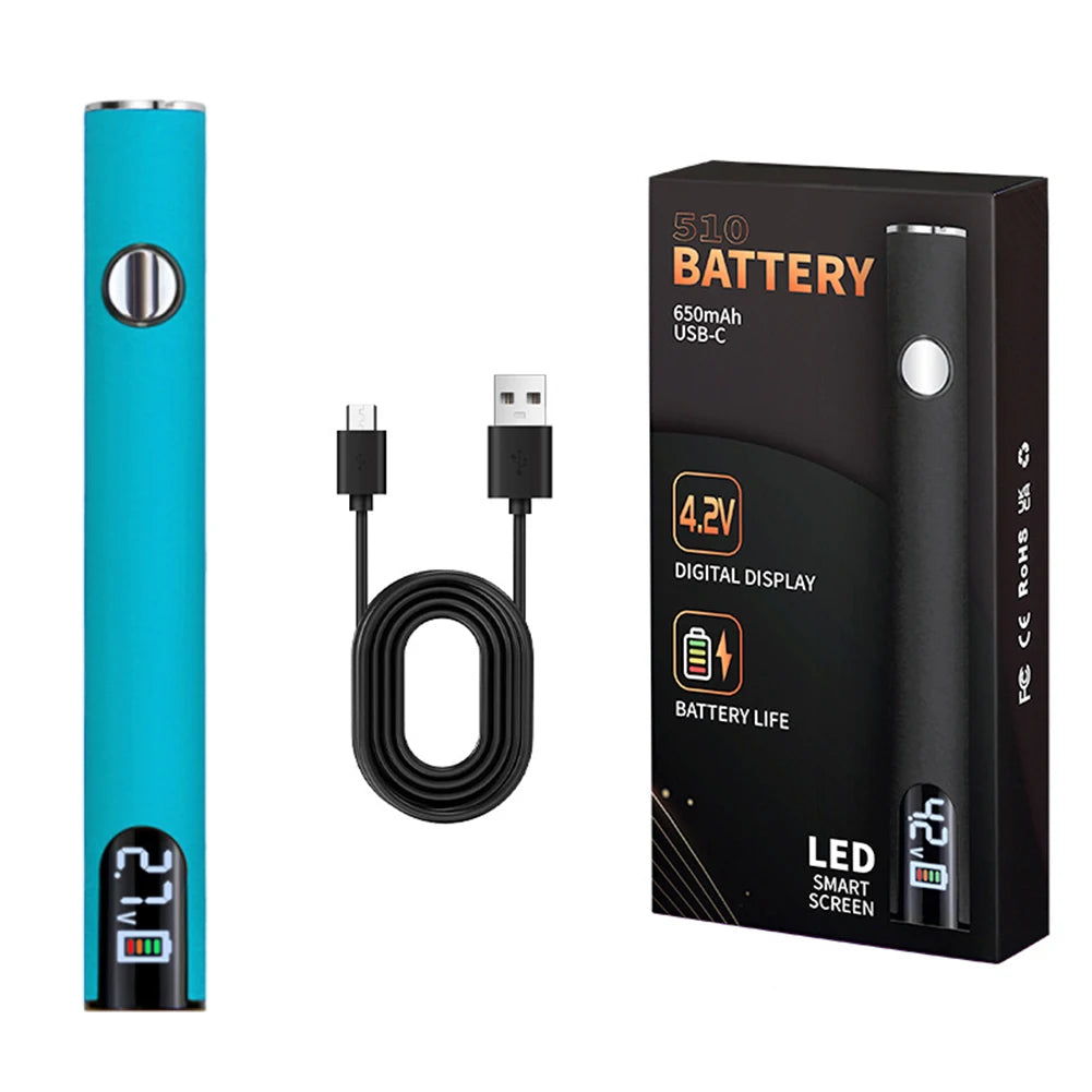 510 Thread Battery Pen Styled 650mAh Battery with USB Charger Cable.
