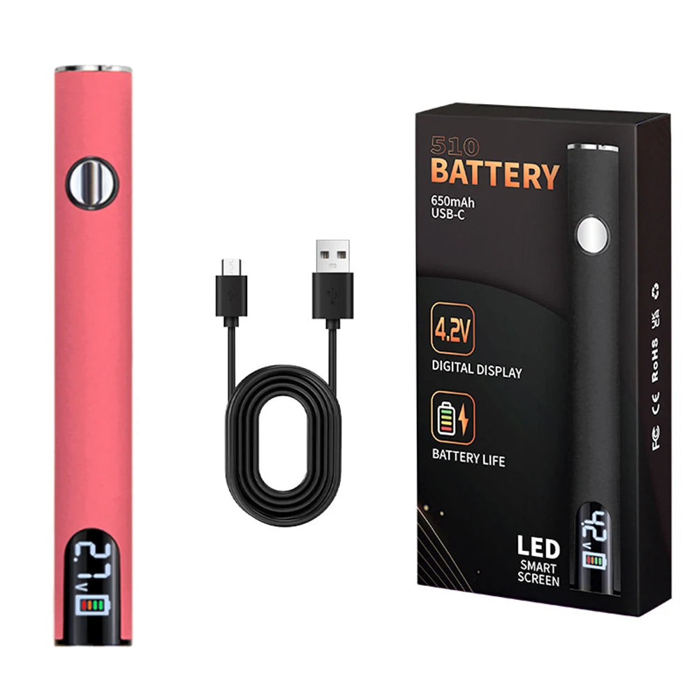510 Thread Battery Pen Styled 650mAh Battery with USB Charger Cable.
