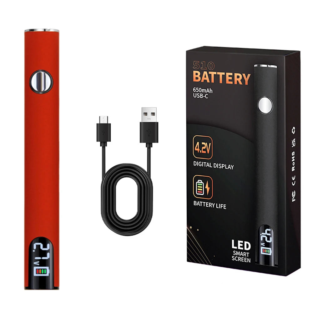 510 Thread Battery Pen Styled 650mAh Battery with USB Charger Cable.