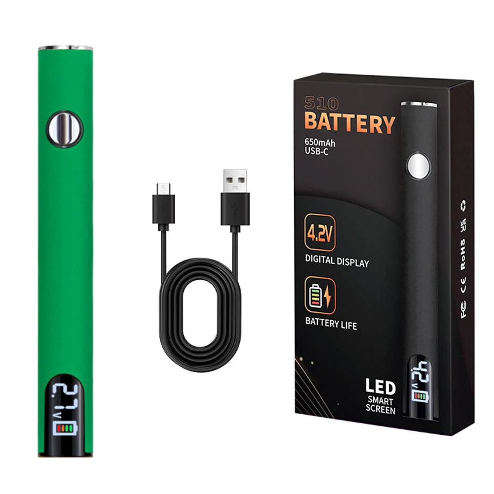510 Thread Battery Pen Styled 650mAh Battery with USB Charger Cable.